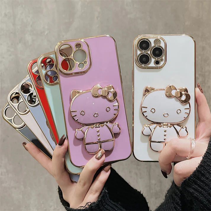 Kawaii Kitty cat Making Up Mirror Phone Case