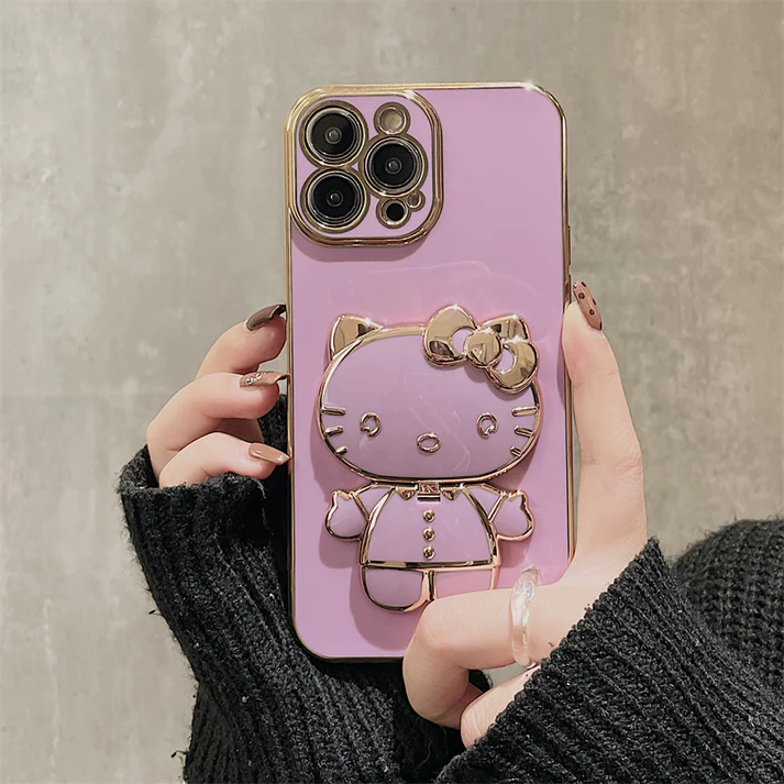 Kawaii Kitty cat Making Up Mirror Phone Case