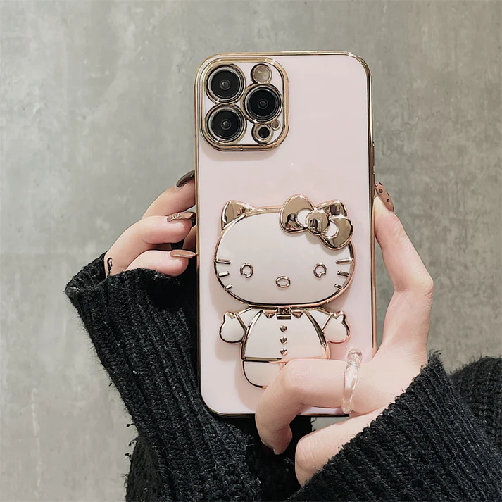 Kawaii Kitty cat Making Up Mirror Phone Case